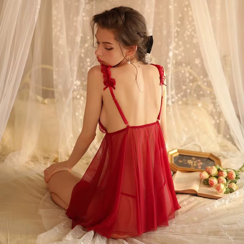 Romantic Red Lace Ruffle Babydoll Lingerie Set - Lace&Loom